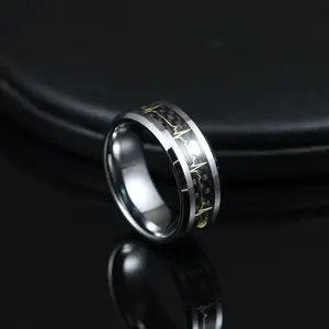 8mm anelli di tungsteno argento fedi nuziali in fibra di carbonio battito cardiaco intarsio Comfort adatto per uomo