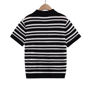 Nouvelle collection été 2026 : Pull tricoté rayé décontracté pour femme, veste rétro à manches courtes, haut chic - Product Image 2