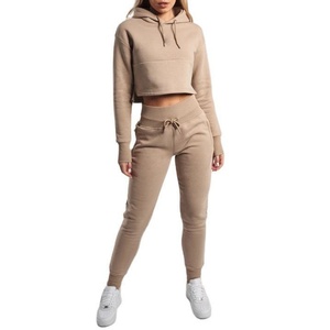 Conjunto Deportivo Informal de Moda Personalizada, Top Corto con Capucha y Pantalones Deportivos para Mujer, Chándales Deportivos - Product Image 1