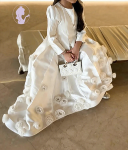 Özelleştirilmiş Saten Çiçek Kız Elbise Düğün için 3d Tam Kollu Prenses Ziyafet Akşam Partisi İlk Cemaat Balo Elbisesi - Product Image 1