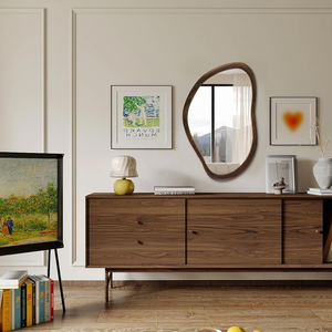 Treo Tường Không Đối Xứng Gỗ Óc Chó Khung Phòng Tắm Gương Mộc Mạc Trang Trại Trang Trí Nội Thất Gương Cho Phòng Ngủ Phòng Khách Lối - Product Image 2