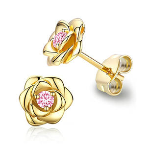 Boucles d'oreilles en diamant argenté E4284, taille ronde brillante, couleur G, diamant naturel, pour femme, romantiques, à porter au quotidien, or rose - Product Image 3