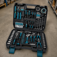 Kit d'outils complet de 281 pièces pour bricolage, avec mallette rigide OEM, comprenant clé à douille, tournevis, pinces, clé combinée, marteau, clé hexagonale et dénudeur de fils