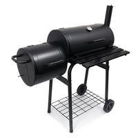Barbecue portable moderne d'extérieur à double foyer au charbon de bois sans fumée avec table latérale en émail de porcelaine
