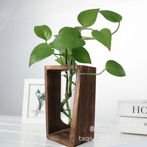 Seeking Excellence Wooden Hydroponic <b>Vase</b> For Pothos Plant Desktop Decoration With Glass Insert - Product Image 1