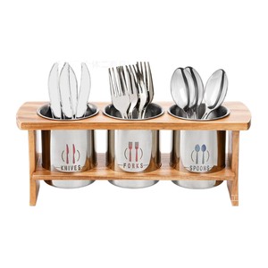 Porta Cubiertos de Bambú, Organizador de Cuchillos, Tenedores y Cucharas de Acero Inoxidable, Almacenamiento de Cocina, Diseño Minimalista - Product Image 5