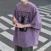 T-shirt Homme Rétro Tendance 280g Pur Coton Effet Délavé Vintage Imprimé Lettres Dessin Animé Personnalisé Coupe Ample Oversize Streetwear