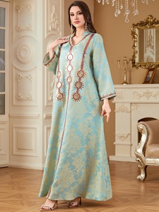 R-396 nuovo elegante vestito musulmano Eid da donna ricamo a mano di lusso Abaya colletto alto Jalabiya abito da festa lungo arabo interno - Product Image 3