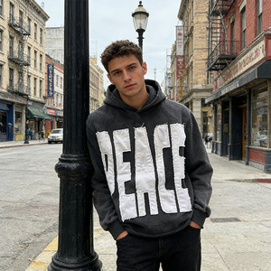 Felpa con Cappuccio Personalizzata in Stile Streetwear, Effetto Vintage con Ricami e Lavaggio Acido, in Cotone French Terry, Taglio Corto e Oversize con Applicazioni per <span class=keywords><strong>Uomo</strong></span> - Product Image 4