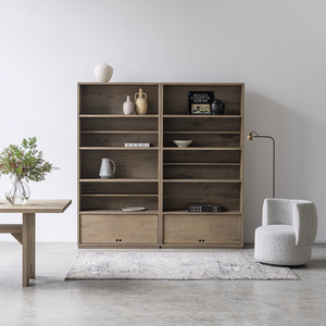 Modern Large Capacity and Stable Structure Oak <b>Solid</b> <b>Wood</b> <b>Bookcase</b> with 5 Shelves and 1 Drawer for Home Office - Product Image 5