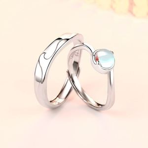 Anillos De Pareja <b>Silver</b> Plated Opal Sparkling Zircon Couple <b>Ring</b> Wedding Lover <b>Ring</b> <b>Adjustable</b> Open Wedding Couple <b>Ring</b> - Product Image 1