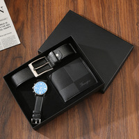 Set Hadiah Pria Mewah Jam Tangan Quartz Sabuk Gesper Pin Dompet Kotak-kotak Kemasan Elegan Hadiah Ideal untuk Ayah Hari Jadi Hari Ayah