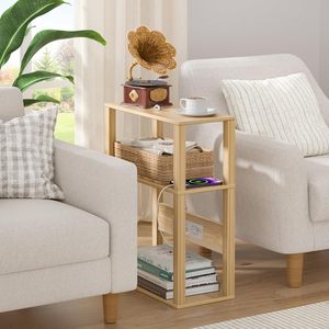 Wooden Narrow <b>Side</b> <b>Table</b> With <b>Storage</b> And Power Outlet For Bedroom Or Living Room Use - Product Image 2