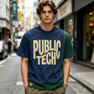 Street Styles Heavyweight Applique Embroidery Men's Short Sleeve T-<b>Shirt</b> Custom <b>Patchwork</b> O-Neck Regular Fit High Quality Tee - Product Image 3