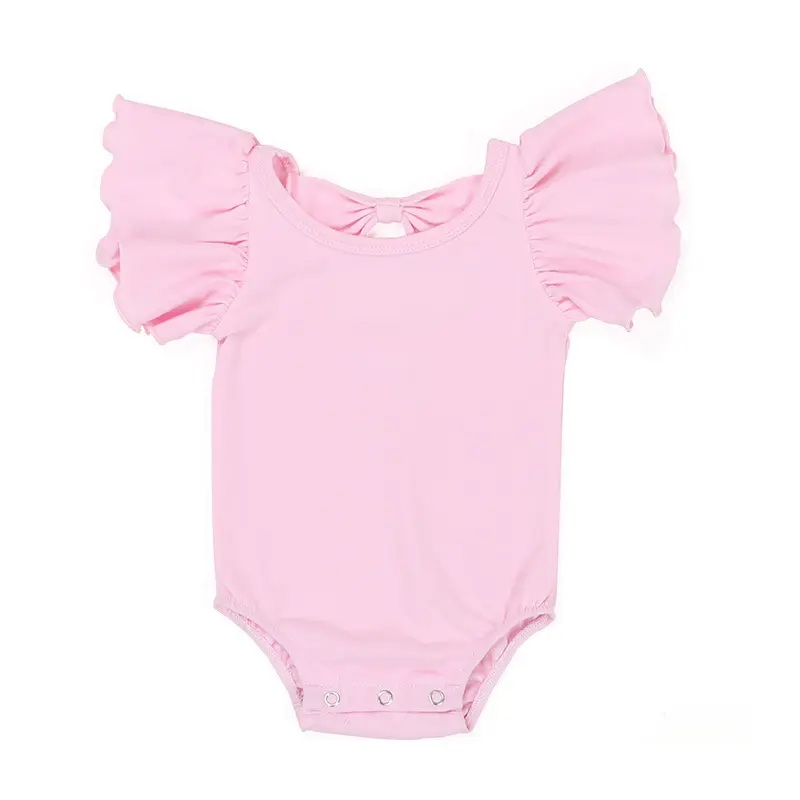 Individuelle Flutter Ärmel solide Farbe Baby Mädchen schöne Schleife Strampler Baby-Leotard