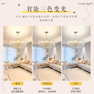 Crystal Chandelier Multi Head Round E27 LED <b>Light</b> Source Switch Control Home Living Room Dining Bedroom Luxury Feather Design - Product Image 5