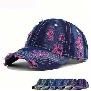 Casquette de baseball non structurée 6 panneaux de haute qualité, style designer, avec logo personnalisé, effet vieilli, inspirée du sport et du hip-hop, 100% coton, avec image - Product Image 1