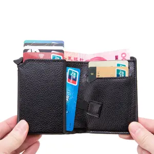 주문 여행 pu 가죽 카드 홀더 지갑 RFID 막는 알루미늄 금속 호리호리한 카드 상자 mens 지갑