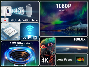 New Zoku HCS350PLUS Android Gaming <strong>Projector</strong> Microphone 16w <strong>Speaker</strong> 30000 Retro Games Allwinner H713 WiFi6 4K 450 ANSI Lumens - Product Image 2