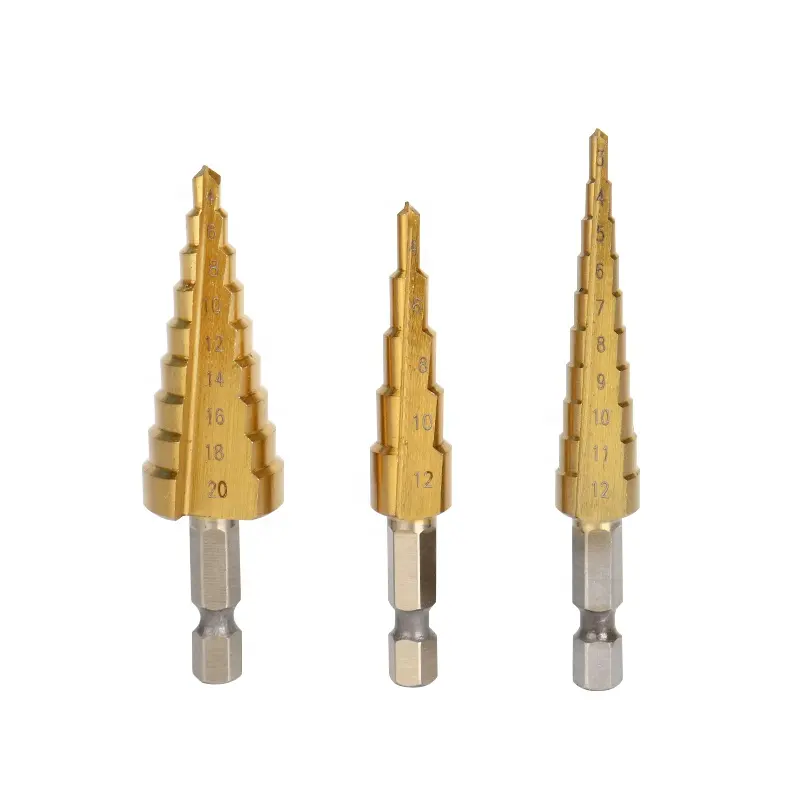 3 Cái Lục Giác Shank Rãnh Thẳng Hss Titanium Tráng Bước Khoan Bit Với Trung Tâm Punch Khoan Thiết Lập Lỗ Cutter Công Cụ Khoan