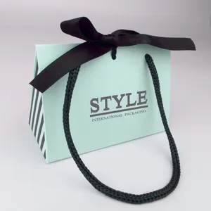 Custom Printed Foldable Gifts Kraft Paper Bag with ribbon Handles Logo Surface Color Accept Feature Material Origin Type Order