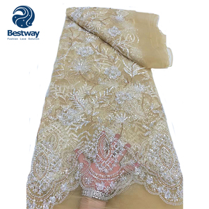 Bestway Dust Pink Luxury Austria Bead bordado vestido de novia con lentejuelas tela de encaje de tul - Product Image 6