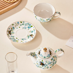 Vintage Flower and Butterfly Tea <b>Set</b> Gold Rim Ceramic Tea for One <b>Teapot</b> and Cup Saucer <b>Set</b> - Product Image 5