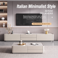 Ensemble table basse et meuble TV en pierre frittée, style minimaliste crème, meuble TV au sol de luxe léger