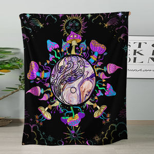 Manta Trippy con estampado de setas, forro polar psicodélico o Sherpa, manta de diseño suave inspirada en alucinógenos - Product Image 5