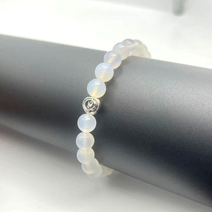 White Agate <b>Beaded</b> <b>Bracelet</b> With Rose Charm Elastic Band Minimalist Jewelry Gift For Women - Product Image 1