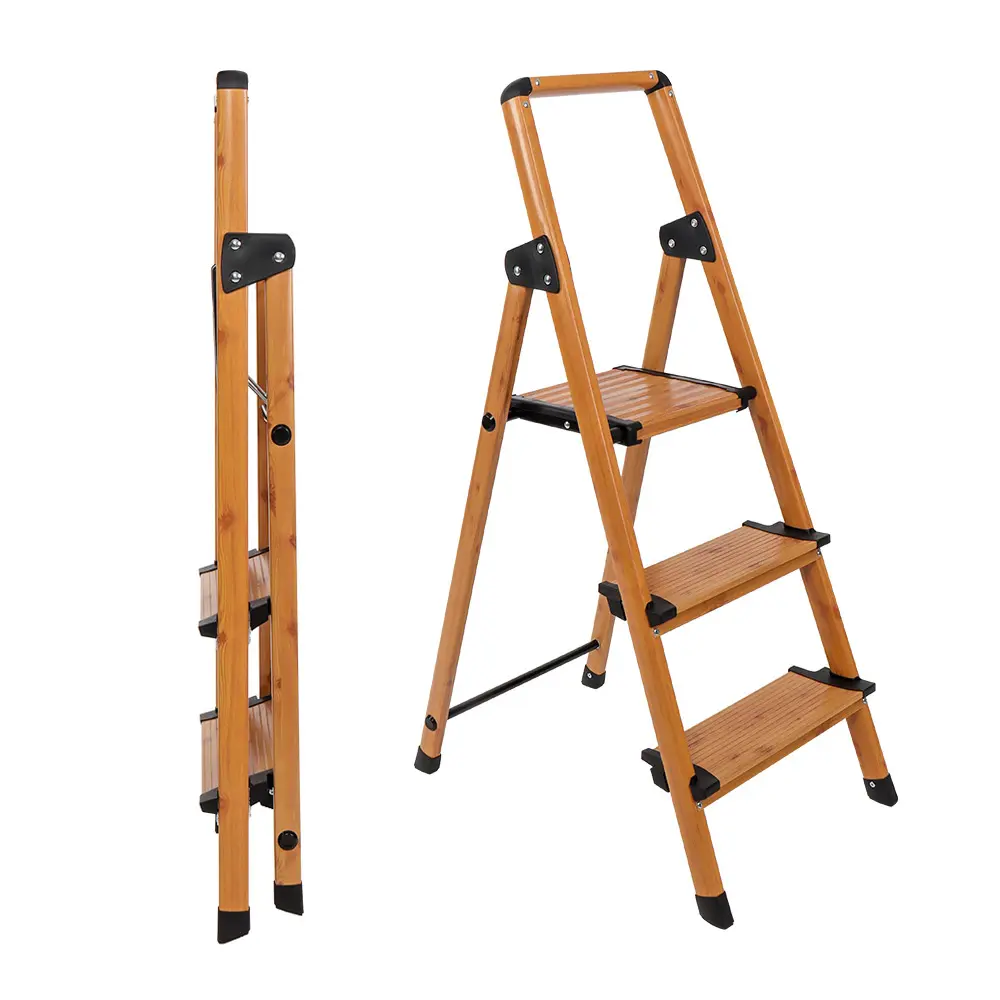 Japanese wood grain Home Fixing Use Folding aluminum Household D-Type ladder With handle