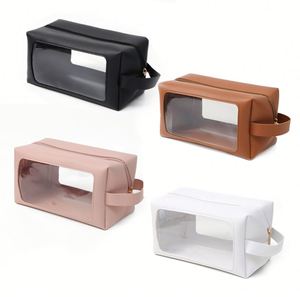 <b>Clear</b> Makeup Travel Cosmetic <b>Bags</b> Multipurpose Pu Leather <b>Toiletry</b> <b>Bag</b> With Zipper - Product Image 1