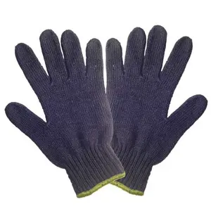 Fabrika doğrudan satış Anti kayma el koruma siyah polyester pamuk ipliği dize örme pamuk iş emniyet eldivenleri