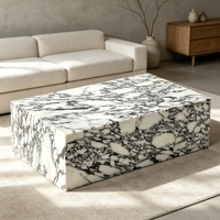 Table à manger de luxe en marbre Calacatta Viola, design moderne, base basse, faible MOQ, mobilier pour salon, café, villa