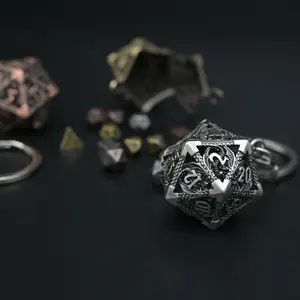 Cute Metal Hollow D20 Dice Case Polyhedral DND Mini Dice Keychain For Gift