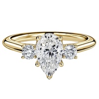 Bague de fiançailles en or jaune massif 10K 14K 18K avec trois diamants de laboratoire taille poire et baguette de 0,5 à 3 carats, certifiée IGI CVD/HPHT