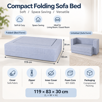 Canapé-lit pliant compact, housse lavable amovible, mousse compressible, canapé lounge 2 places pour chambre d'amis & maison