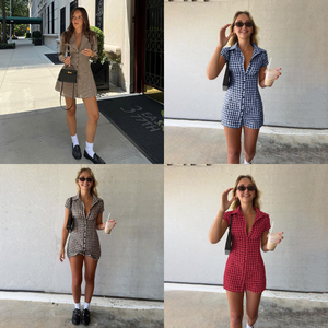 Nuevo Vestido Casual de Otoño para Mujer, Ecológico, Tejido Digital, Poliéster/Algodón, Cintura Natural, Estampado a Cuadros, Línea A, Manga Larga, Cuello en V, con Botones - Product Image 6