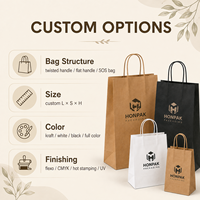 Sac en papier personnalisé HONPAK pour emballage alimentaire, imprimé en couleur avec poignée, idéal pour boulangerie, café, desserts et plats à emporter
