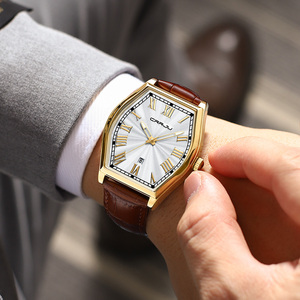 Montre classique pour homme OEM ODM, cadran à chiffres romains, bracelet en cuir, montre-bracelet décontractée pour affaires, étanche, calendrier, montre à quartz - Product Image 6