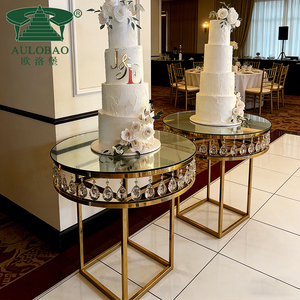 Elegante tiempo fiesta decoración usada base de metal dorado mesa de pastel de boda - Product Image 4