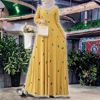 Abaya décontractée bohème personnalisée pour femmes musulmanes, manches longues, imprimés de feuilles à pois, polyester respirant, robe modeste