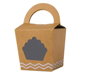 ब्राउन रीसाइक्लेबल क्राफ्ट पेपर केक बॉक्स हैंडल उत्पाद के साथ आउट बॉक्स कस्टमाइज़ लोगो उपलब्ध है