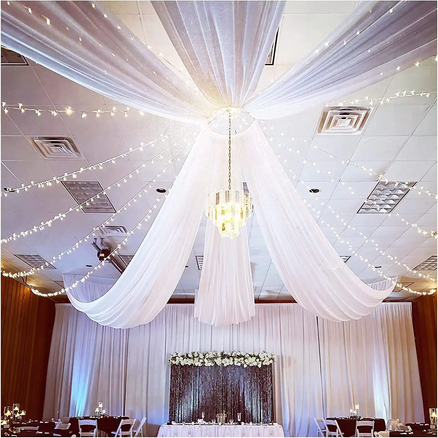 150*300cm Chiffon Arch-Shaped Wedding Curtain Four-Sided Locking Fabric Ceiling Decoration for Home Use for Parties Events