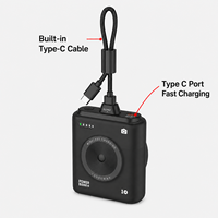 Batterie externe en forme d'appareil photo, noir et blanc, 10000 mAh, PD22.5W, câble USB C, écran LED, batterie Li-polymère, chargeur sans fil magnétique