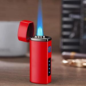 Briquet torche droit de luxe à <span class=keywords><strong>3</strong></span> flammes avec coupe-cigare intégré, coupe-vent électronique rechargeable – Cadeau d'affaires en gros - Product Image 1