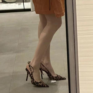 2025 Summer Leopard Print Women's Retro Open Back Pointed Toe Shallow High <b>Heel</b> Cork Sexy Closed Toe Design - Product Image 4