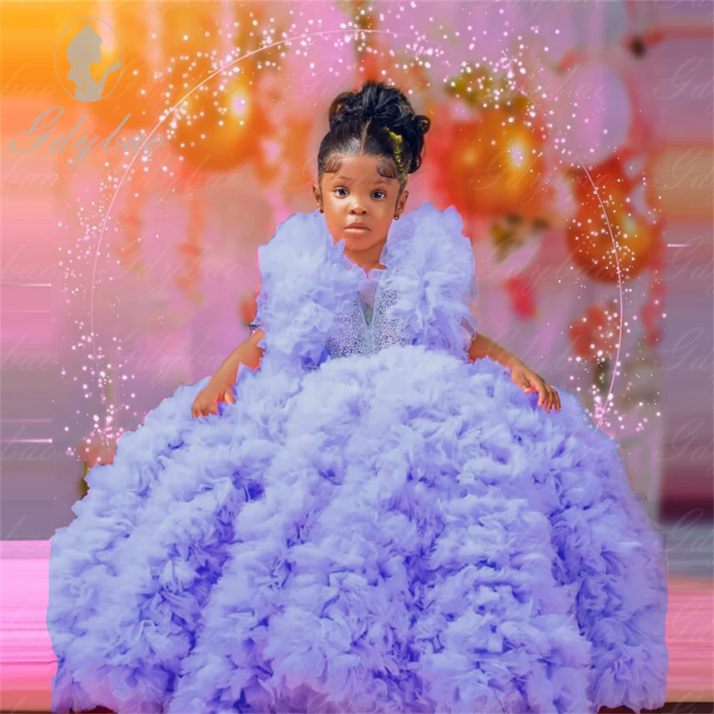 chinese dress ladies Luxury Floral Blue Flower Girl Dress for Kids Wedding Pageant Party J273, Blue / Child-10