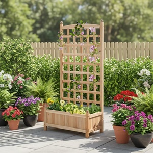 <span class=keywords><strong>Jardinière</strong></span> surélevée en bois avec treillis décoratif, bac à plantes en bois naturel, <span class=keywords><strong>jardinière</strong></span> d'extérieur pour plantes grimpantes et fleurs - Product Image 6