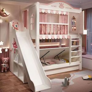 <span class=keywords><strong>Lit</strong></span> mezzanine élégant de style européen en forme de maison avec grand escalier à tiroirs et toboggan pour enfants - Product Image 3